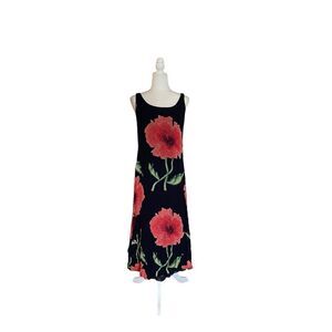 Vintage 90s Watercolor Floral Maxi Dress – Black – Size‎ Medium – Rayon